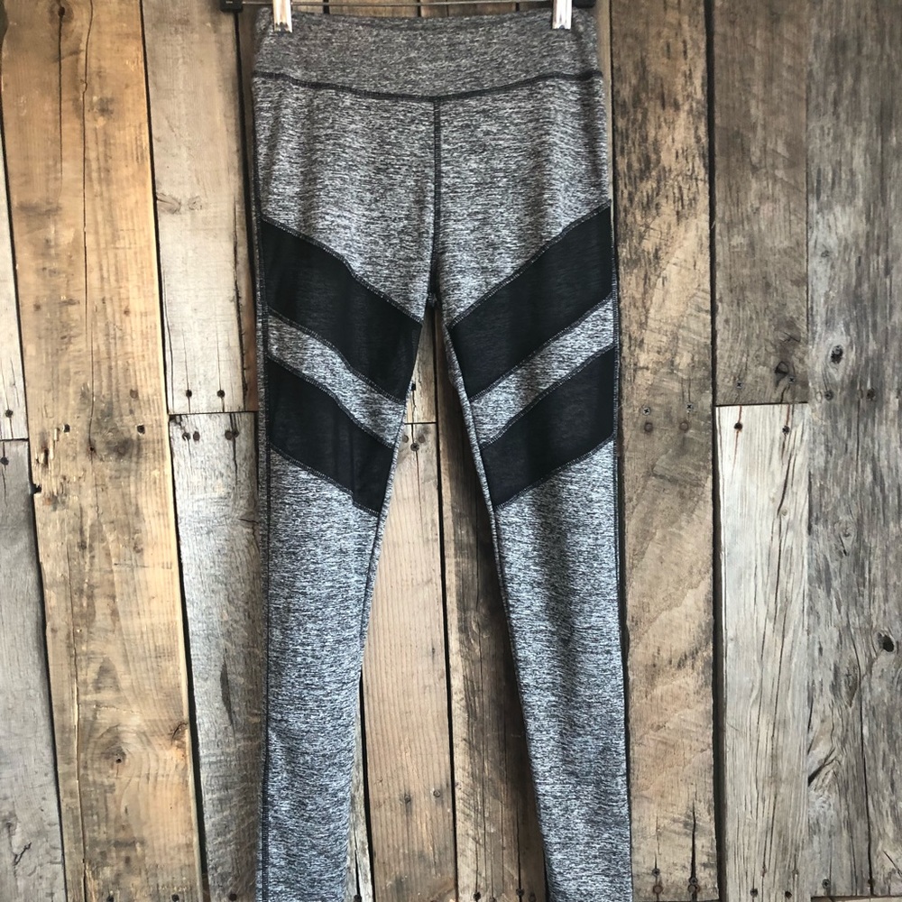 Gray leggings with black mesh